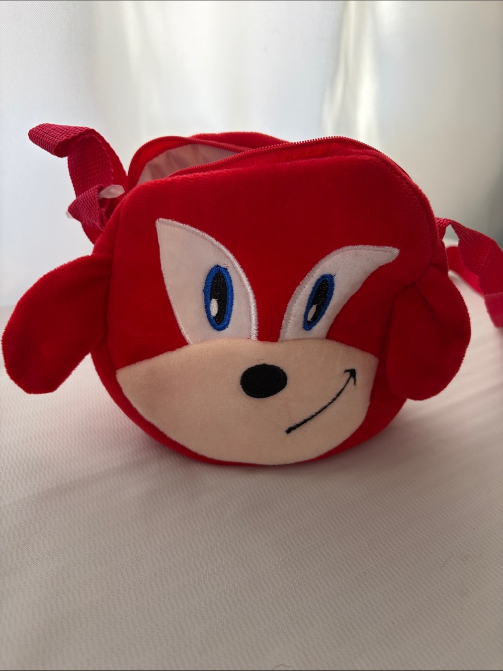 Red Sonic Hedgehog Character Crossbody Bag 7”x 7” 15” strap NWOT